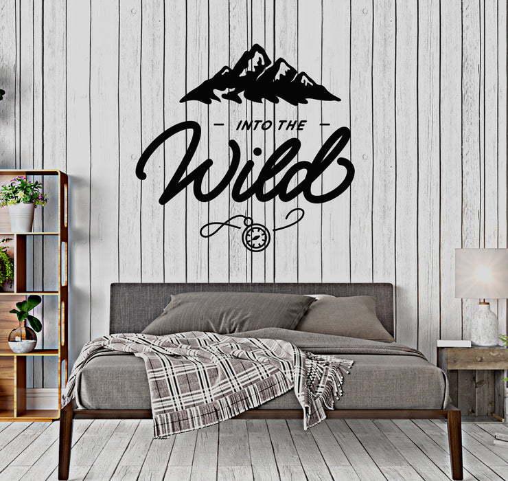 Vinyl Wall Decal Rock Climbing Mountains Nature Travel Quote Into The Wild Stickers (4438ig)
