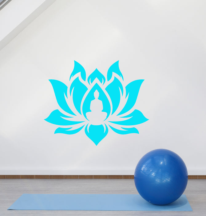 Vinyl Wall Decal Meditation Room Buddha Yoga Studio Lotus Flower Pose Buddhism Stickers (4299ig)