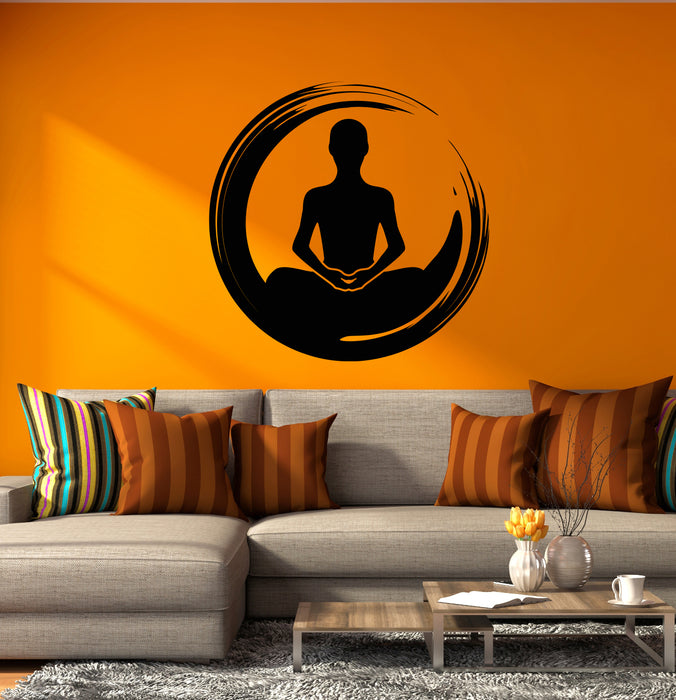 Vinyl Wall Decal Circle Enso Yoga School Meditation Studio Room Decor Lotus Pose Sticker (4338ig)