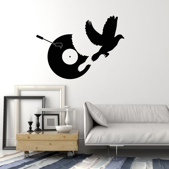 Vinyl Wall Decal Record Bird DJ Music Musical Room Decor Stickers Mural (ig6441)