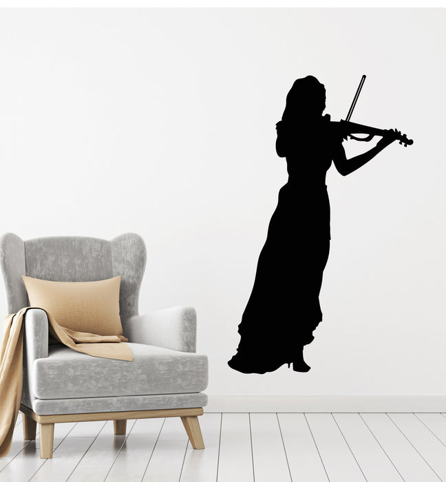 Vinyl Wall Decal Violin Beautiful Girl Violinist Musical Art Stickers Mural (g269)