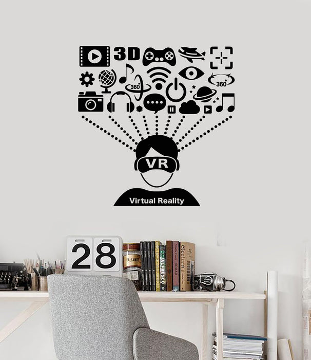 Vinyl Wall Decal Virtual Reality VR Headset User Gamer Player Art Stickers Mural (ig5499)
