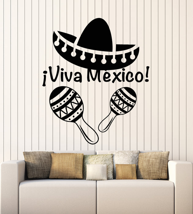 Vinyl Wall Decal Lettering Viva Mexico Mexican Tradition Sombrero Stickers Mural (g5340)