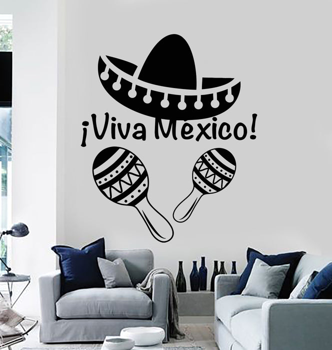 Vinyl Wall Decal Lettering Viva Mexico Mexican Tradition Sombrero Stickers Mural (g5340)