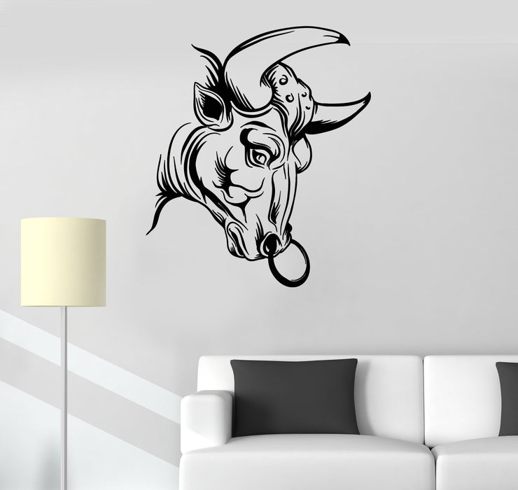 Vinyl Wall Decal Architecture Bull Head Statue Animal Stickers (3057ig)