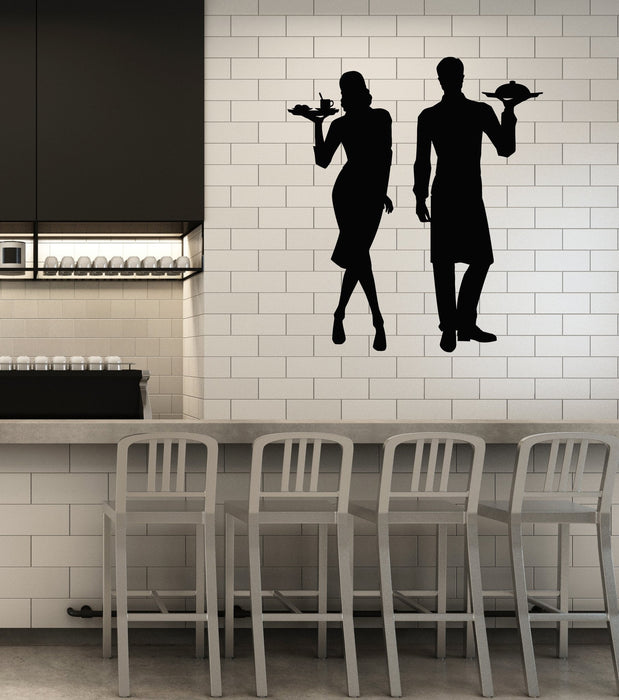 Vinyl Wall Decal Waiters Silhouette Restaurant Cafe Decoration Window Stickers Mural (ig5540)