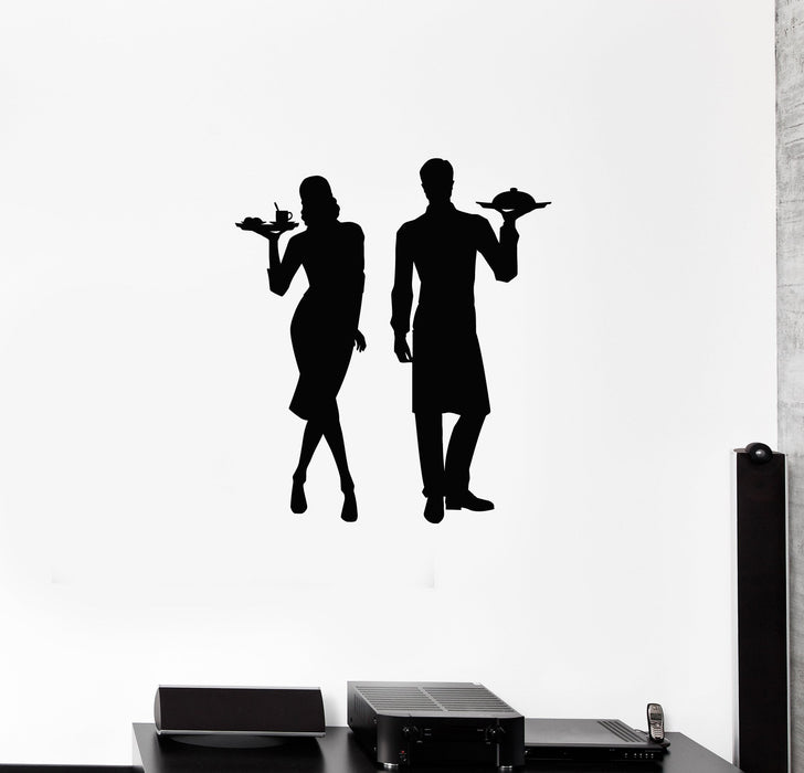 Vinyl Wall Decal Waiters Silhouette Restaurant Cafe Decoration Window Stickers Mural (ig5540)
