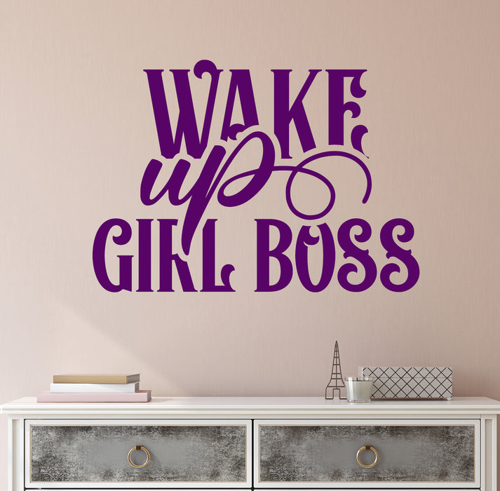 Vinyl Wall Decal Wake Up Girl Boss Lady Inspirational Words Letters Quote Female Decor Stickers Mural (ig6477)