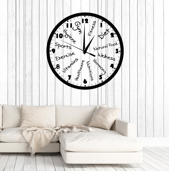 Виниловая наклейка на стену Фитнес-клуб Часы Спортивная мотивация Тренажерный зал Искусство Декор Наклейки Фреска Уникальный подарок (ig5066)