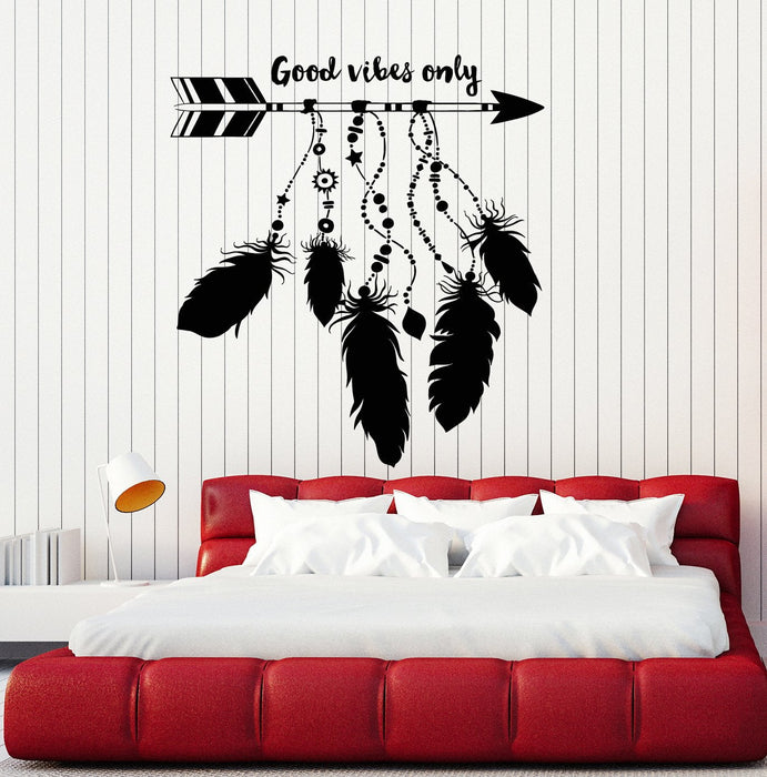 Vinyl Wall Decal Dreamcatcher Arrow Feathers Ethnic Art Good Vibes Stickers Mural Unique Gift (ig5081)