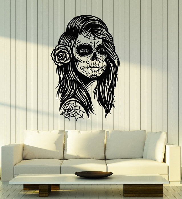 Vinyl Wall Decal Calavera Skull Girl Woman Mexico Mexican Art Day of the Dead Stickers Mural Unique Gift (ig5126)