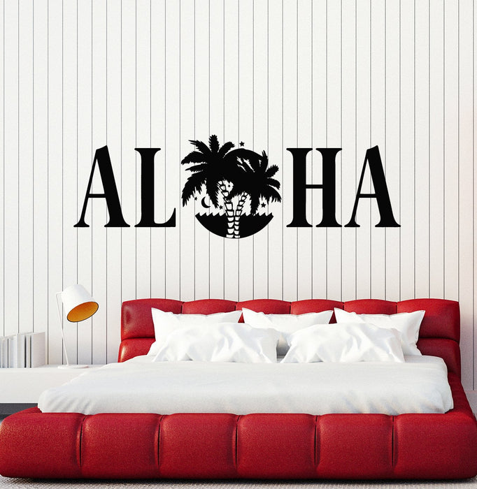 Vinyl Wall Decal Aloha Lettering Palms Surfing Beach Surfer Stickers Mural Unique Gift (ig5153)