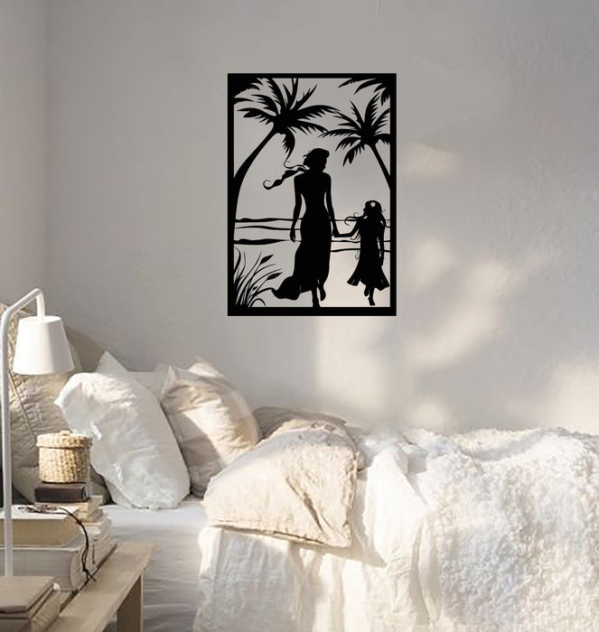 Wall Stickers Vinyl Decal Beach Palms Travel Mother And Daugter Unique Gift z1246