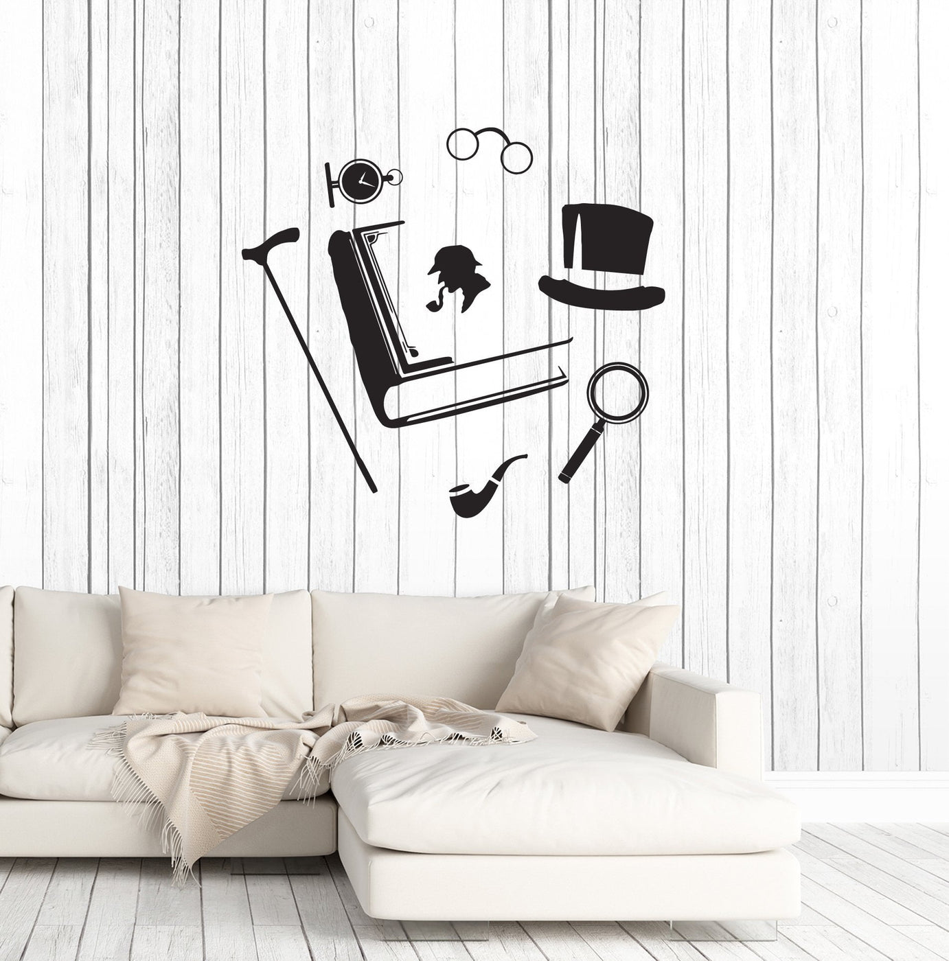 Vinyl Wall Decal Detective Set Spy Sherlock Holmes Investigation Stick ...
