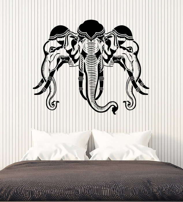 Vinyl Wall Decal Three Elephant Heads India Hinduism Art Stickers Mural Unique Gift (ig5165)