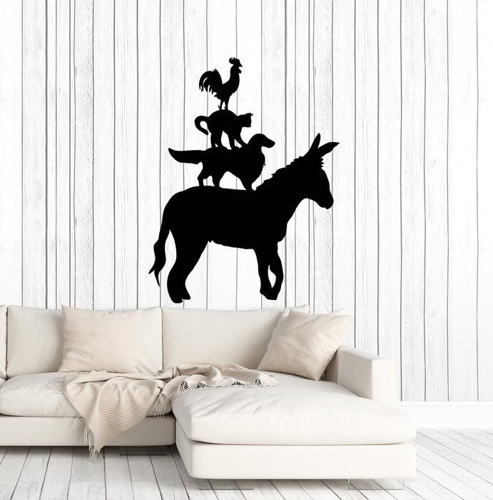 Vinyl Wall Decal Farm Silhouette Animals Donkey Dog Cat Rooster Stickers Mural Unique Gift (ig5106)