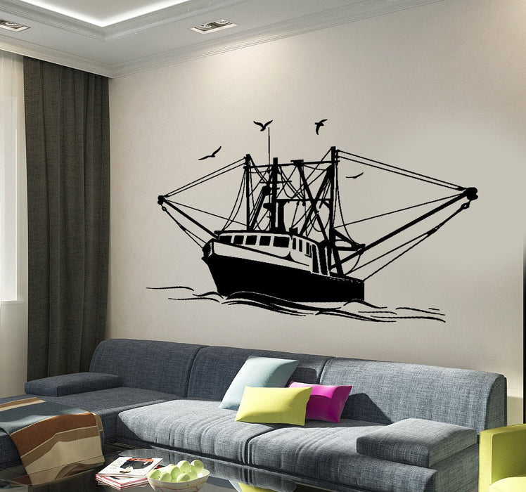Наклейка на стену Рыболовное судно Яхта Рыба Океан Море Декор Уникальный подарок z3979