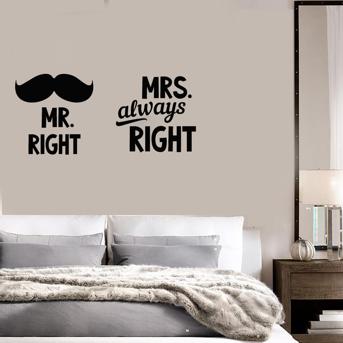 Vinyl Wall Decal Mr and Mrs Bedroom Creative Idea Decoration Interior Stickers Mural (ig5724)