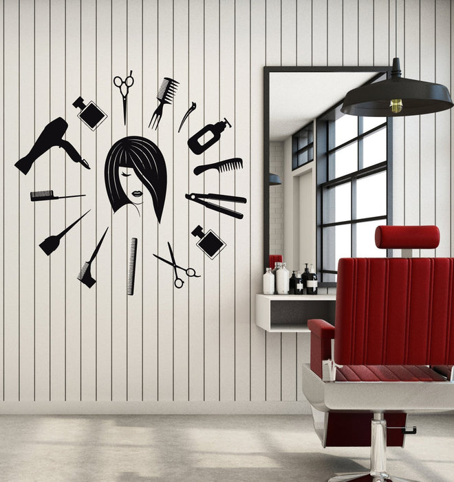 Vinyl Wall Decal Hair Salon Tools Hairdresser Woman Stylist Stickers Mural Unique Gift (ig5190)