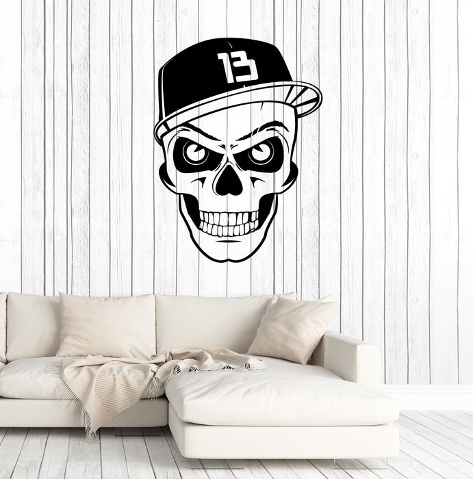Autocollant mural en vinyle avec tête de mort et casquette Hip Hop pour chambre d'adolescent, décoration murale, cadeau unique (ig5199)