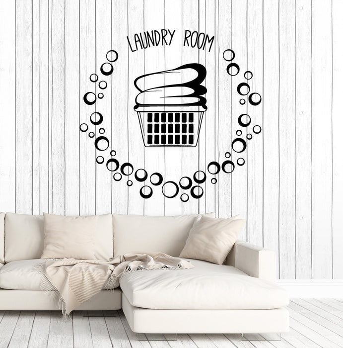 Vinyl Wall Decal Laundry Room Basket Clothes Bubbles Stickers Mural Unique Gift (ig5148)