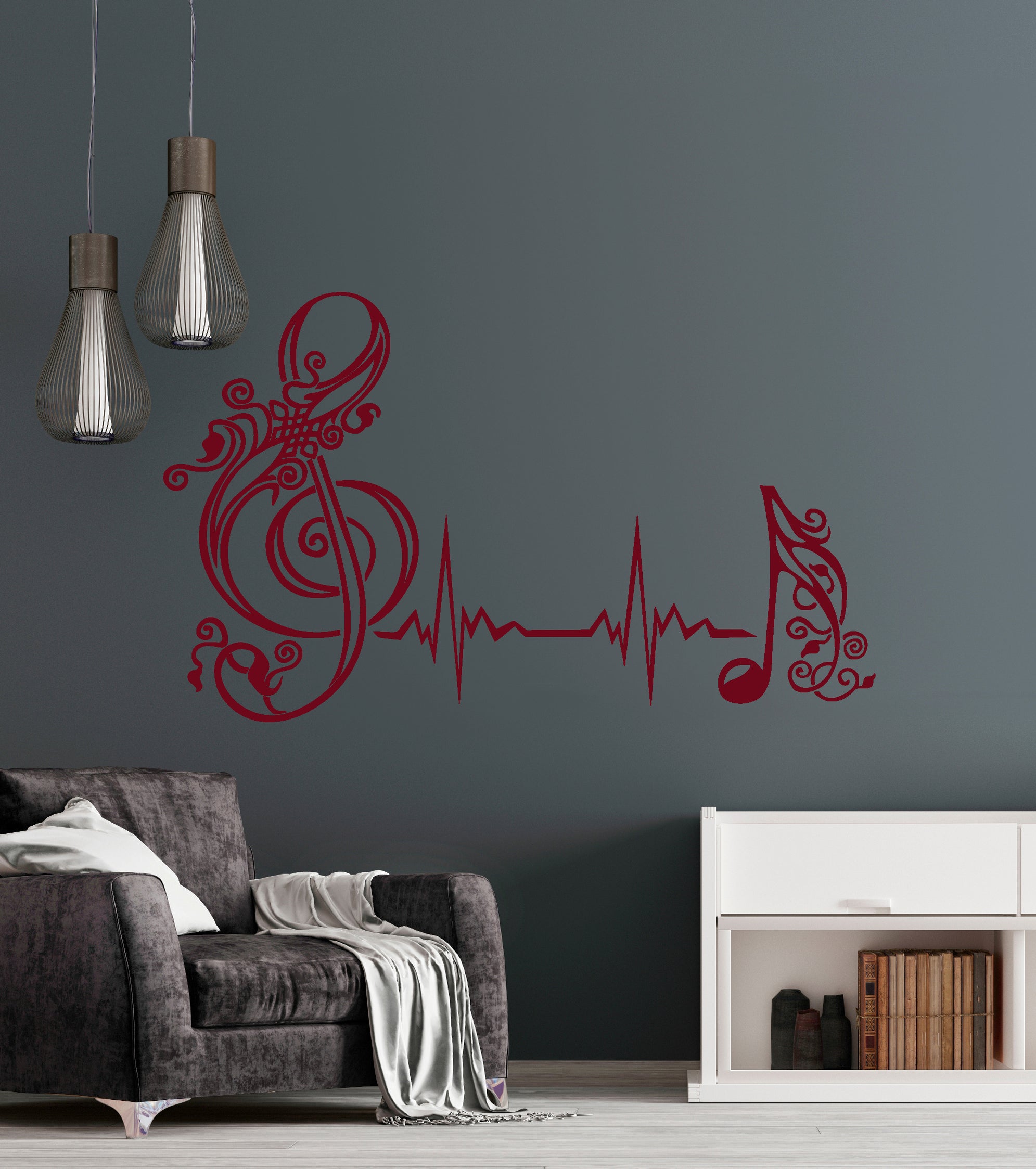 Vinyl Wall Decal Musical Note Heartbeat Pulse Music Art Stickers Uniqu ...