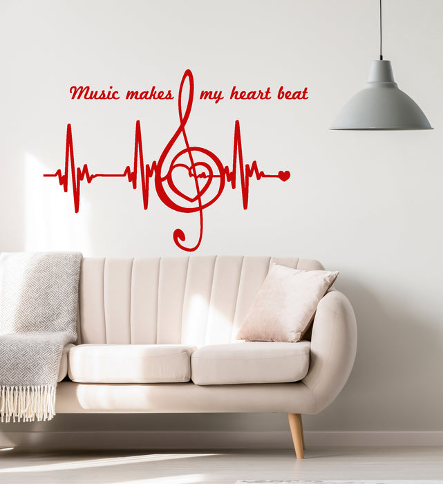 Vinyl Wall Decal Music Notes Quote Heart Pulse Heartbeat Stickers Unique Gift (1439ig)