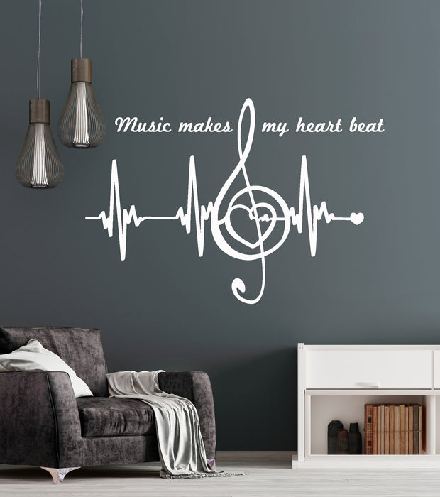Vinyl Wall Decal Music Notes Quote Heart Pulse Heartbeat Stickers Unique Gift (1439ig)