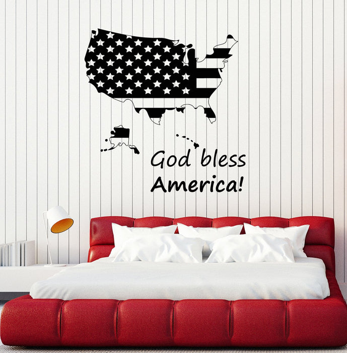 Vinyl Wall Decal Patriotic Art USA Map Quote Home Room Decor Stickers Mural Unique Gift (ig5094)