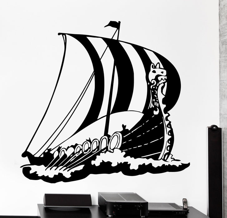 Wall Vinyl Decal Viking Ship Drakkar Middle Ages History Home Interior Decor Unique Gift z4128