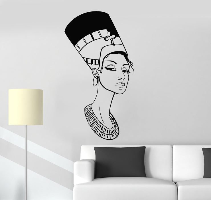 Vinyl Wall Decal Portrait Beautiful Nefertiti Egyptian Queen Egypt Stickers Mural Unique Gift (ig5045)