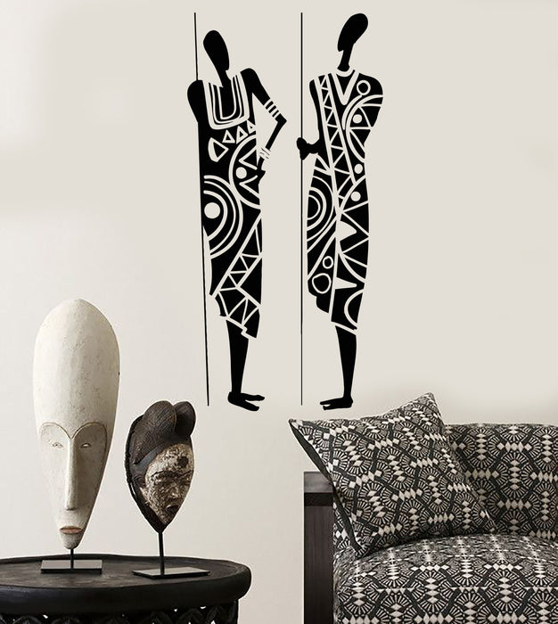 Vinyl Wall Decal African Warriors with Spears Ethnic Style Africa Stickers Mural Unique Gift (ig5018)