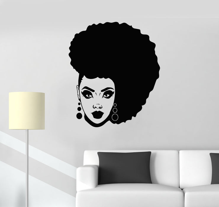 Vinyl Wall Decal Afro Black Lady Hairstyle Beauty Salon Woman Hair Stickers Mural Unique Gift (ig5171)