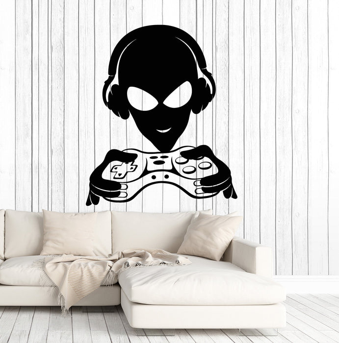 Vinyl Wall Decal Alien Gamer Headphones Video Games Gaming Art Stickers Mural Unique Gift (ig4981)