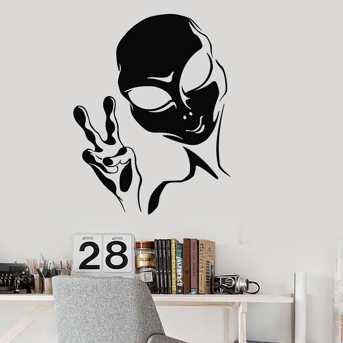 Vinyl Wall Decal Alien Peace Sign UFO Teen Room Area 51 Stickers Mural ...
