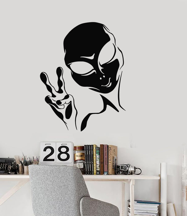 Vinyl Wall Decal Alien Peace Sign UFO Teen Room Area 51 Stickers Mural Unique Gift (ig5176)