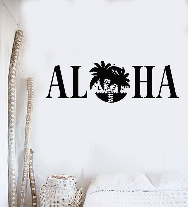 Vinyl Wall Decal Aloha Lettering Palms Surfing Beach Surfer Stickers Mural Unique Gift (ig5153)