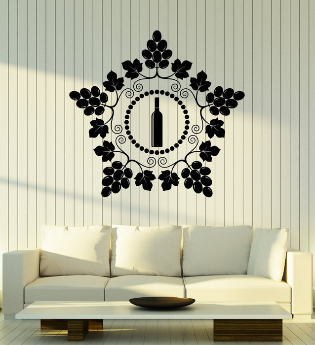 Vinyl Wall Decal Wine Leaves Grapes Alcohol Drink Bar Restaurant Stickers Mural Unique Gift (ig5085)