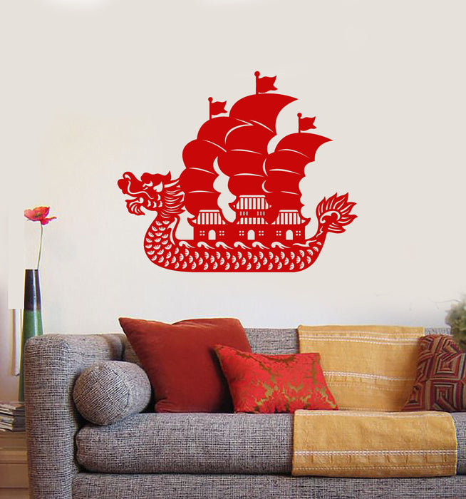 Vinyl Wall Decal Asian Chinese Dragon Boat Room Decoration Stickers Mural Unique Gift (ig5109)