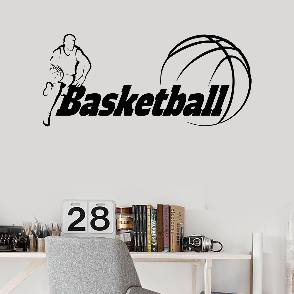 Vinyl Wall Decal Basketball Lettering Player Boys Room Art Stickers Mu ...