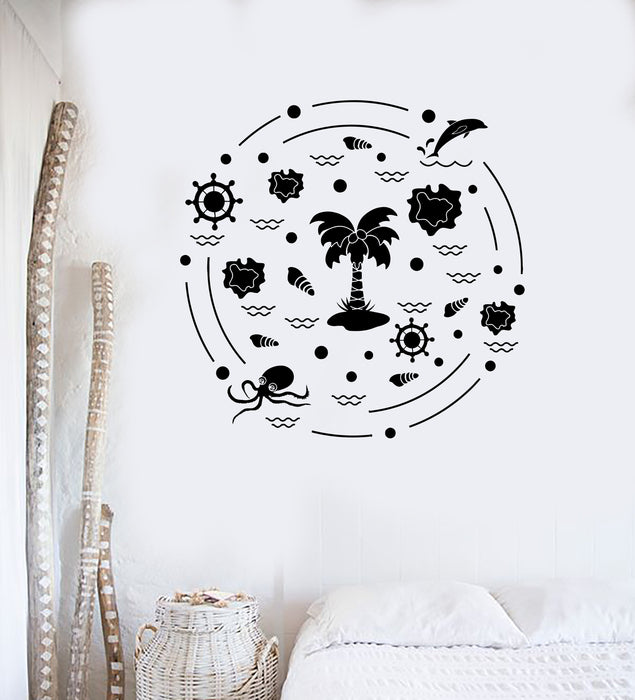 Vinyl Wall Decal Beach Style Palm Octopus Marine Nautical Art Stickers Mural Unique Gift (ig5054)