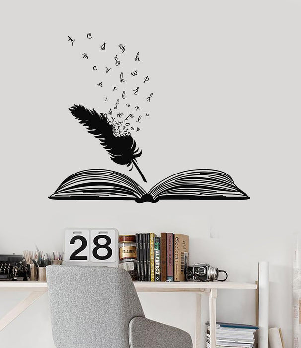 Vinyl Wall Decal Open Book Feather Words Writer Literature School Art Stickers Mural Unique Gift (ig5168)