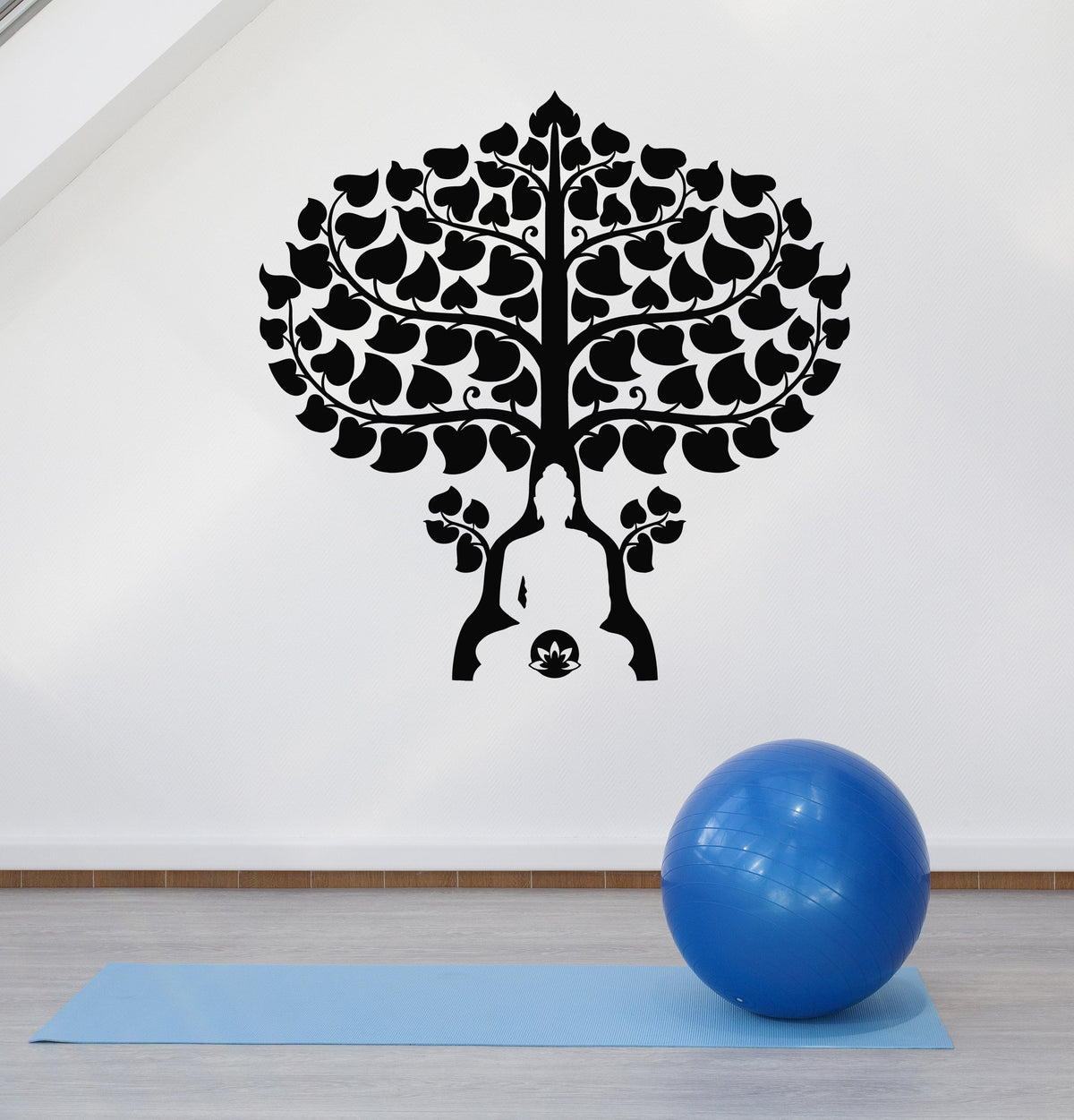 Vinyl Wall Decal Buddha Tree Lotus Buddhism Meditation Room Stickers M ...