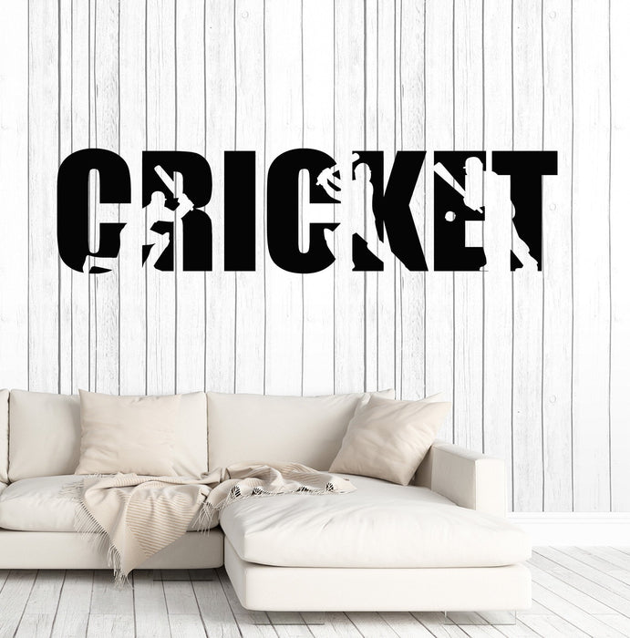 Vinyl Wall Decal Cricket Player Lettering Sports Art Decor Stickers Mural Unique Gift (ig4976)