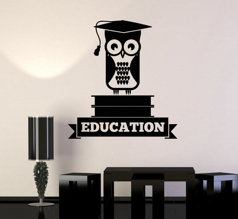 Vinyl Wall Decal Education Owl Books School University College Decor Stickers Mural Unique Gift (ig5140)