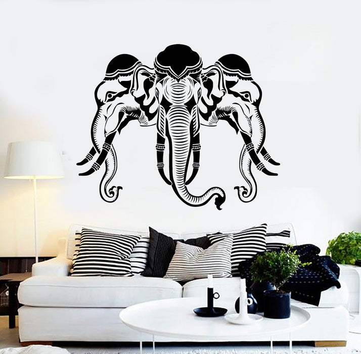 Vinyl Wall Decal Three Elephant Heads India Hinduism Art Stickers Mural Unique Gift (ig5165)
