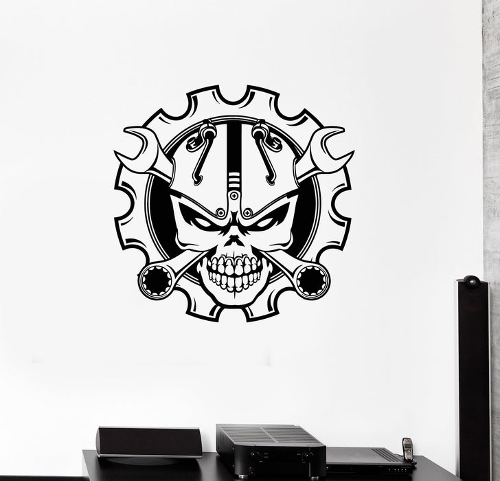 Vinyl Wall Decal Skull Wrench Garage Decorating Idea Car Driver Stickers Mural Unique Gift (ig5032)