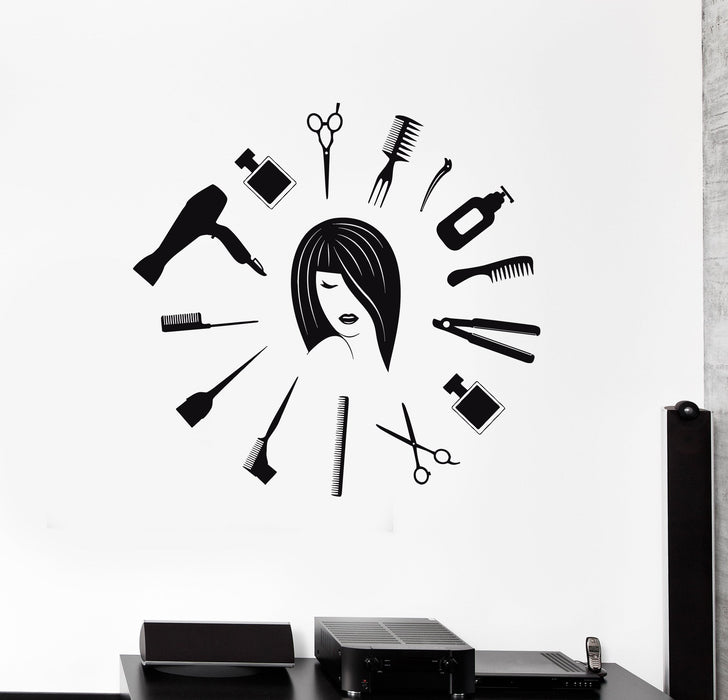 Vinyl Wall Decal Hair Salon Tools Hairdresser Woman Stylist Stickers Mural Unique Gift (ig5190)