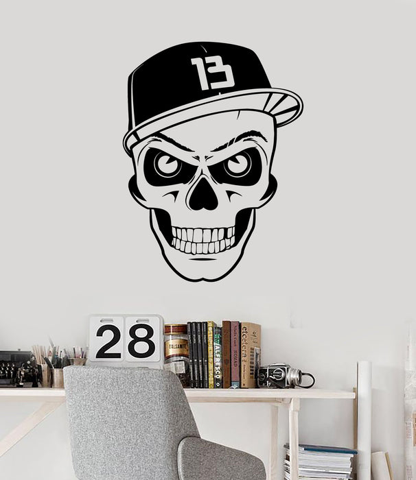 Autocollant mural en vinyle avec tête de mort et casquette Hip Hop pour chambre d'adolescent, décoration murale, cadeau unique (ig5199)