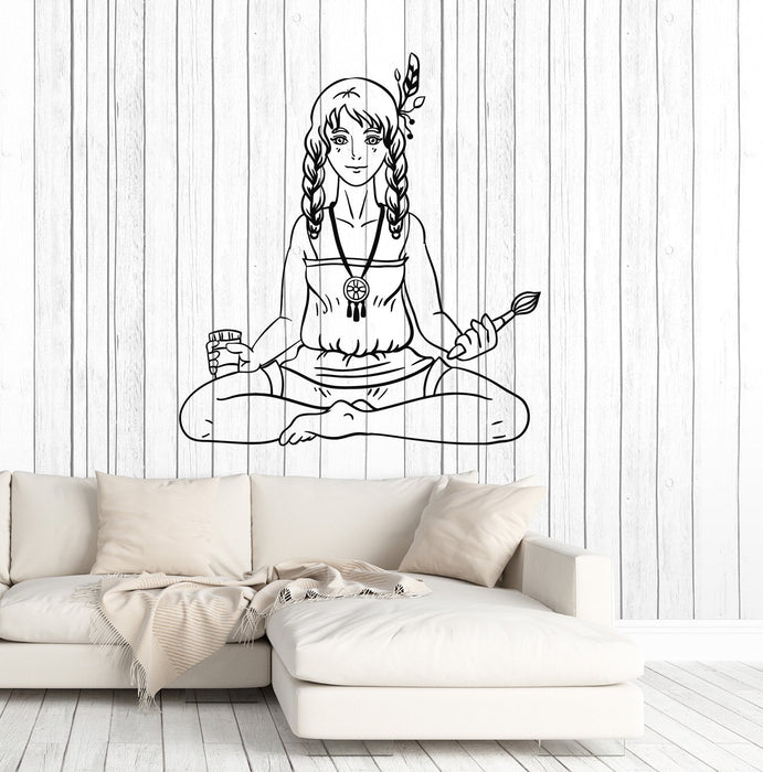 Виниловая наклейка на стену Хиппи Девушка-подросток Художник Наклейки Мир Любовь Фреска Уникальный подарок (ig4974)